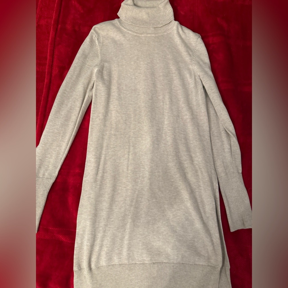Peruvian Connection cream color turtle neck sweater dress with slits